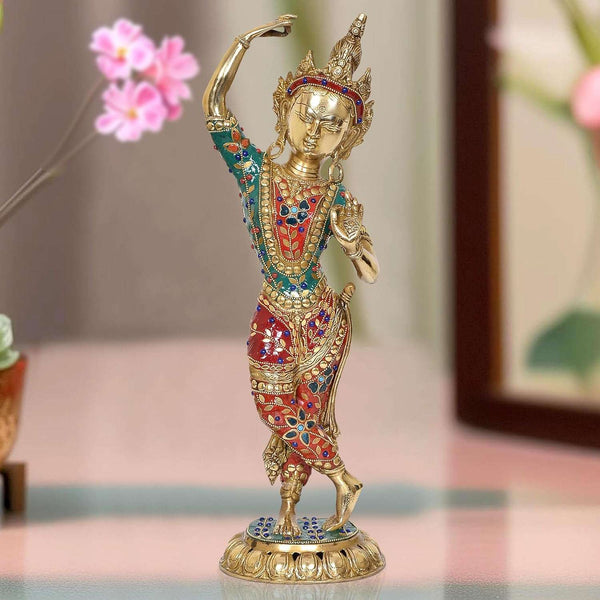 Brass Standing Dancing Tara Devi Statue (Height 20 Inch) Mandir Setting