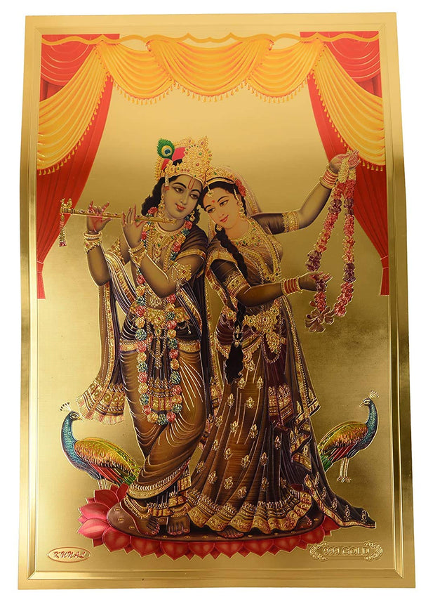 Radha Krishna wall Poster | Goldfoil | (30 cm x 45 cm) Study Setting