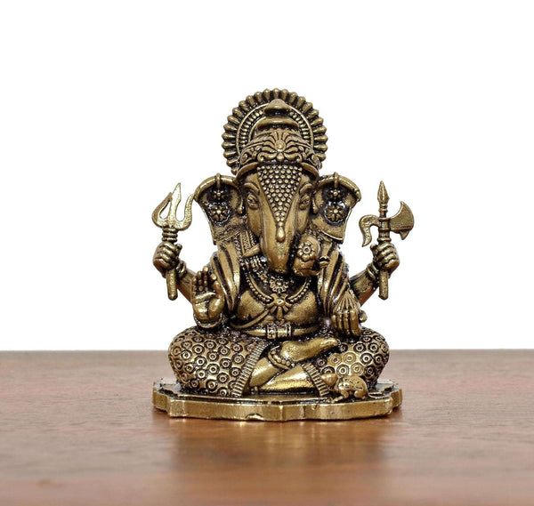 Superfine Brass Lord Ganesha Idol (Height: 2 Inch) Study Setting