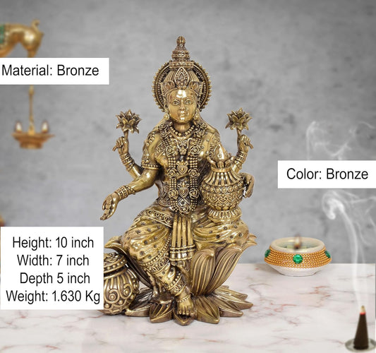 Bronze Goddess Lakshmi Idol (Height: 10 Inch)