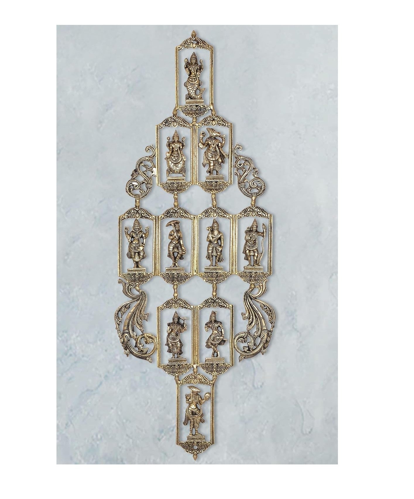 Brass Vishnu Dashavatara Ten Avatars of Vishnu Wall Hangings for Home Temple Office Mandir, (Height: 29 Inch)