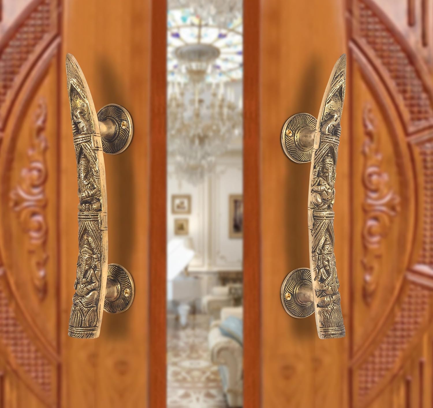 AONA Brass Tuskar Design Ganesha Door Handle Pair (Pack of 2)