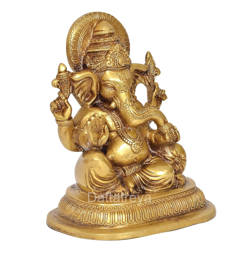 Natural Brass Lord Ganesha Religious Statue (Height 7.5 Inch)
