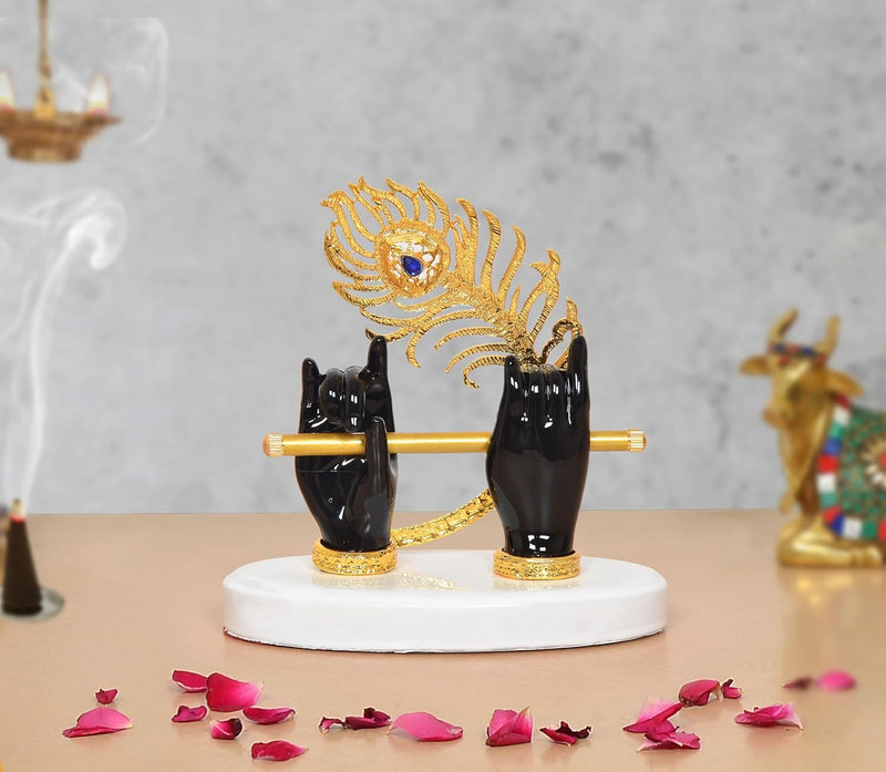 AONA Resin Black Krishna Ji Hands with Flute Decor