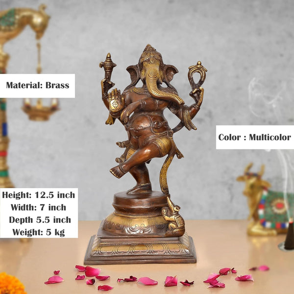 Brass Lord Dancing Ganesha Murti (Height 12.5 Inch) Entryway Setting