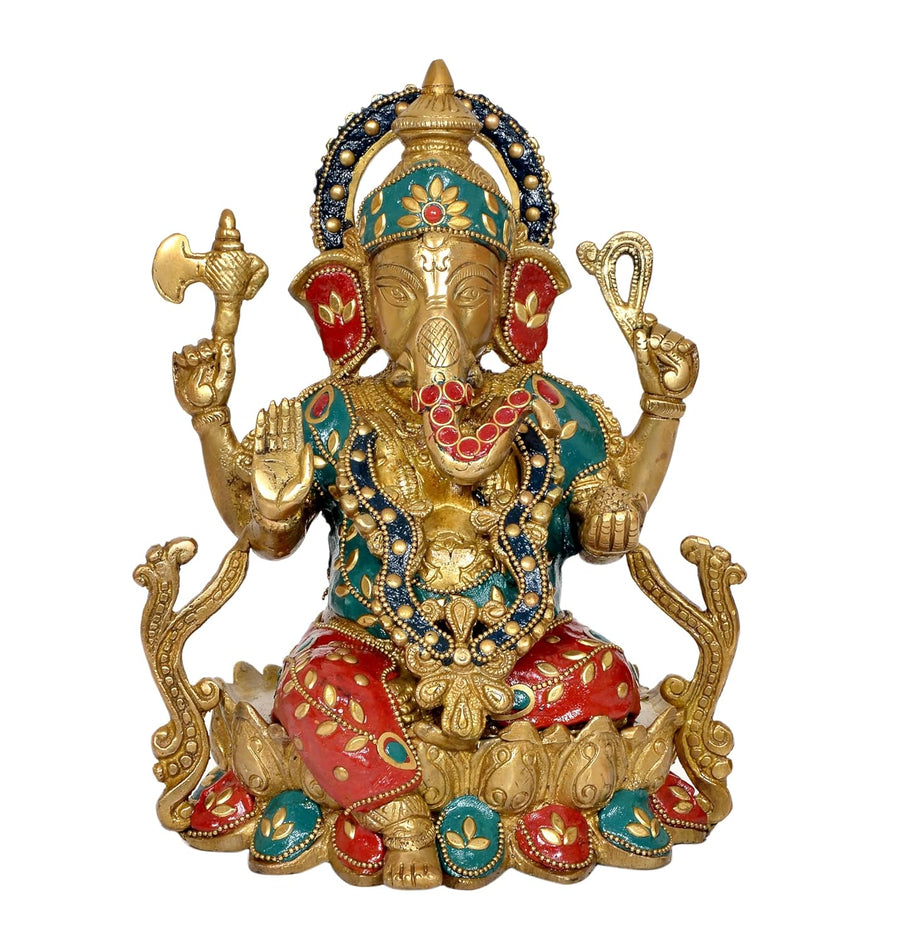 Brass Ganpati Murti for Home Temple (Height : 9.5 inch) Craft Detail