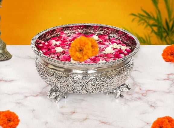 AONA Brass Elephant with Urli Bowl