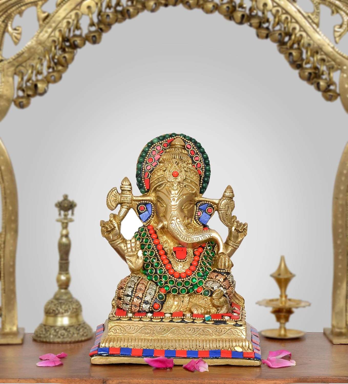 Brass Lord Ganesha Idol (Height 7.5 Inch) (Multicolour 2)