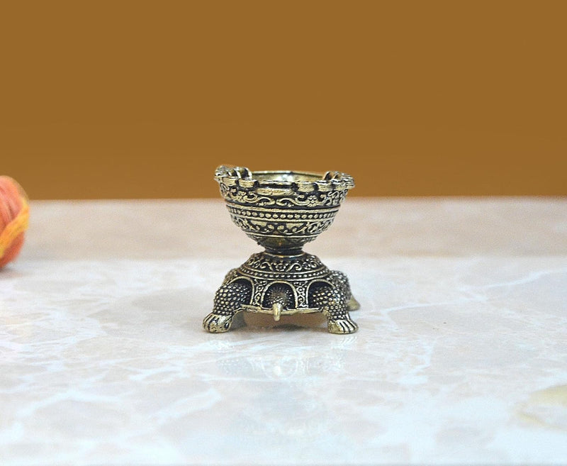 Bronze Tortoise with Oil Lamp Diya (Height: 3 CM)