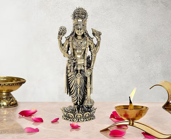 Super Fine Brass Lord Vishnu Idol Statue for mandir Temple Showpiece, (Height 7 Inch) Mandir Setting