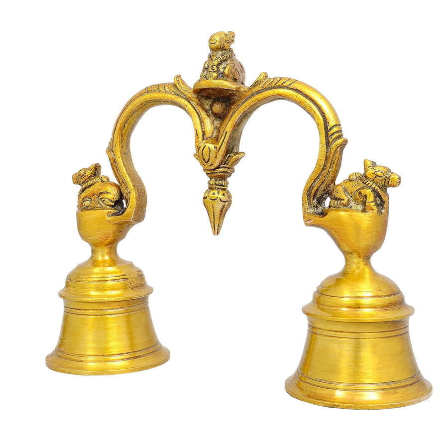 Brass 2 Join Bell with 3 Nandi (Height 5 Inch) Craft Detail
