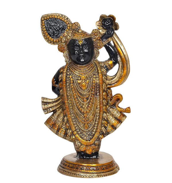 Brass Shreenath / Shrinathji dwarkadhish Thakur ji Bihari ji Murti (Height 12.5 Inch) Entryway Setting