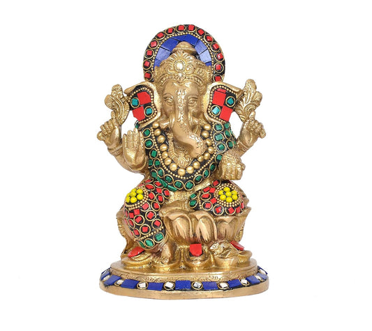 Brass Lord Ganesha Religious Murti (Height: 7.5 Inch) (Multicolor 1)