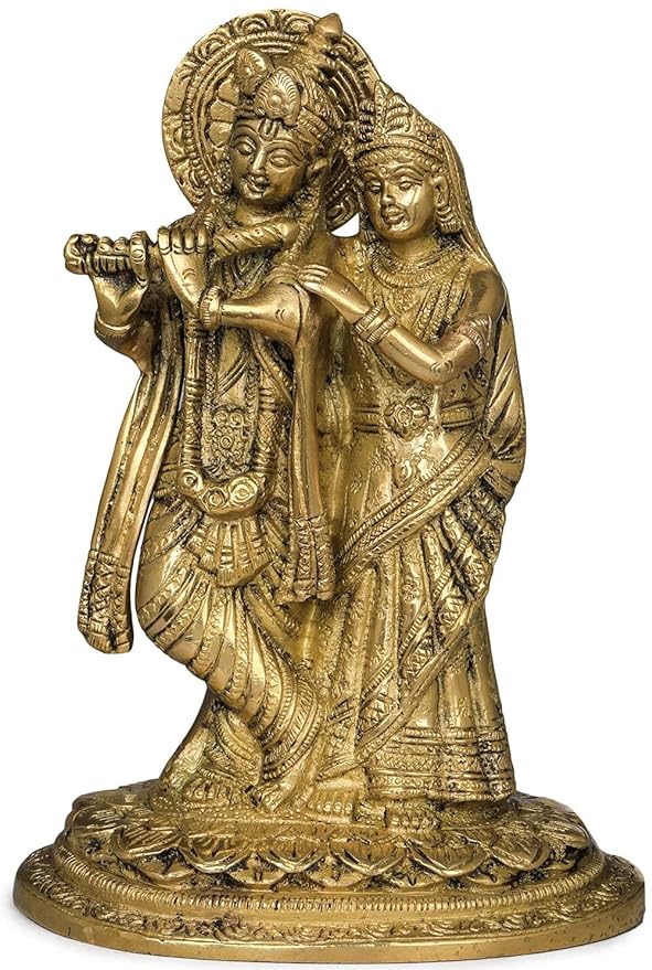 Brass Radha Krishna Idol (Height: 7.2 Inches) Entryway Setting