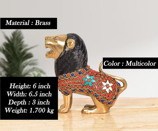 Brass Lion Sculpture (Height 6 Inch)