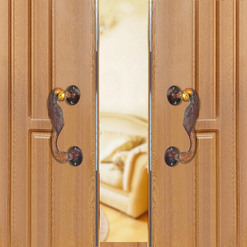 Brass Peacock Door Handle Pair (Set of 2) (Height : 8 inch)