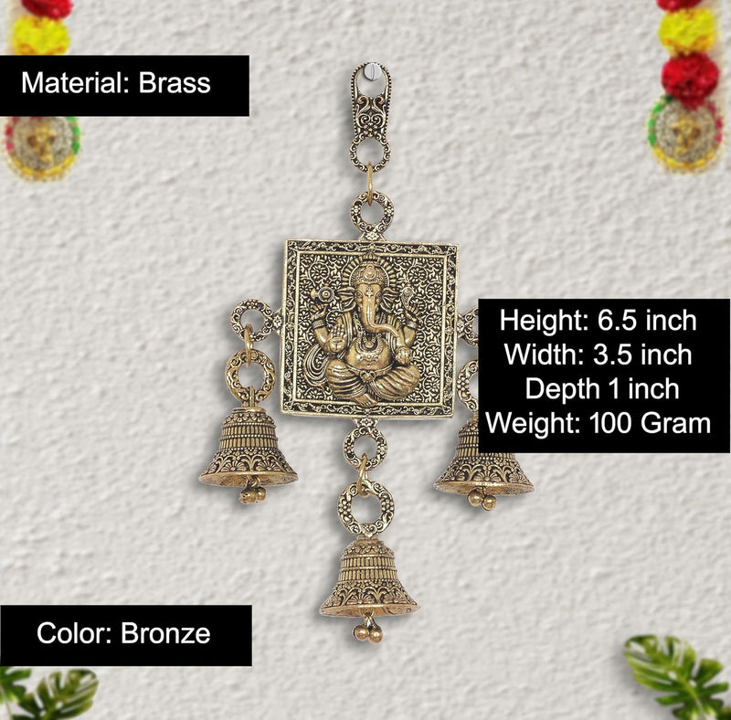 Bronze Ganesha Wall Hanging with Bells (Height: 6.5 Inch)