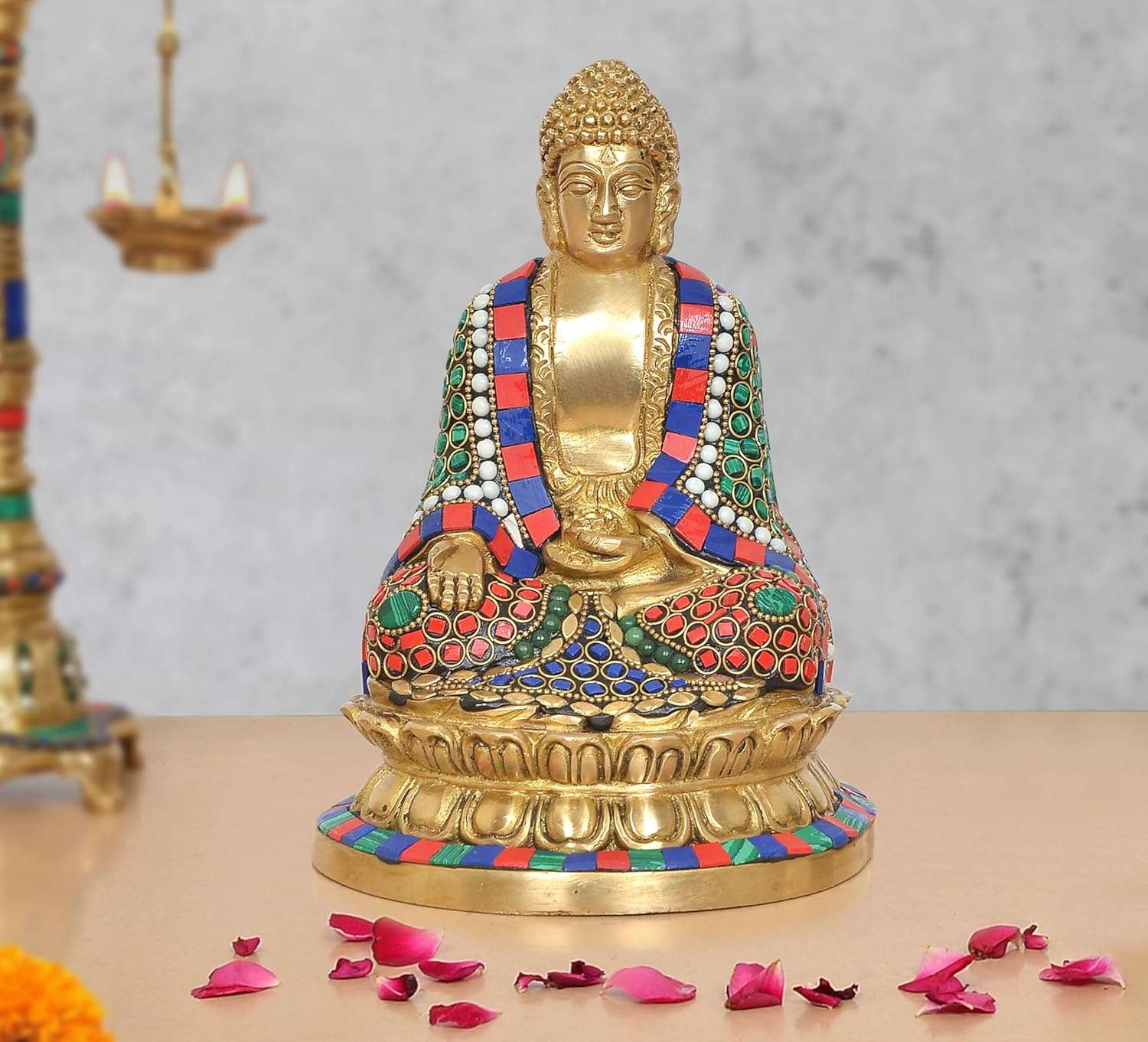 Brass Buddha in Dhyan Mudra (Height 8 Inch) (Multicolour 1)