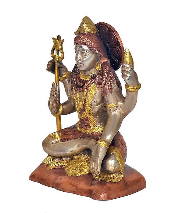 Brass Shiva Shiv Murti Statue Idol with Trident for Home Decor | Height : 7 Inches Study Setting