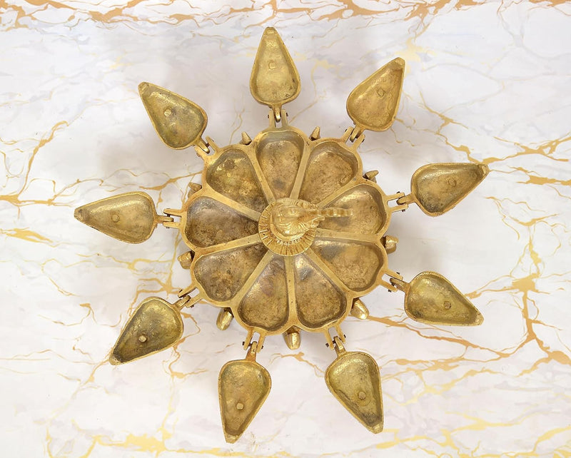 Brass Kumkum Box With 9 compartment Peacock on Top (Height: 5 inch)