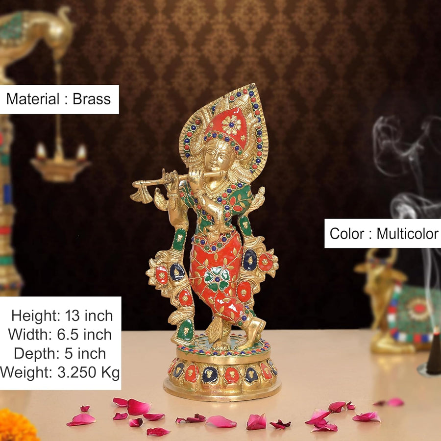 Brass Lord Krishna Idol (Height 13 Inch) Craft Detail