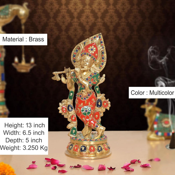 Brass Lord Krishna Idol (Height 13 Inch) Entryway Setting