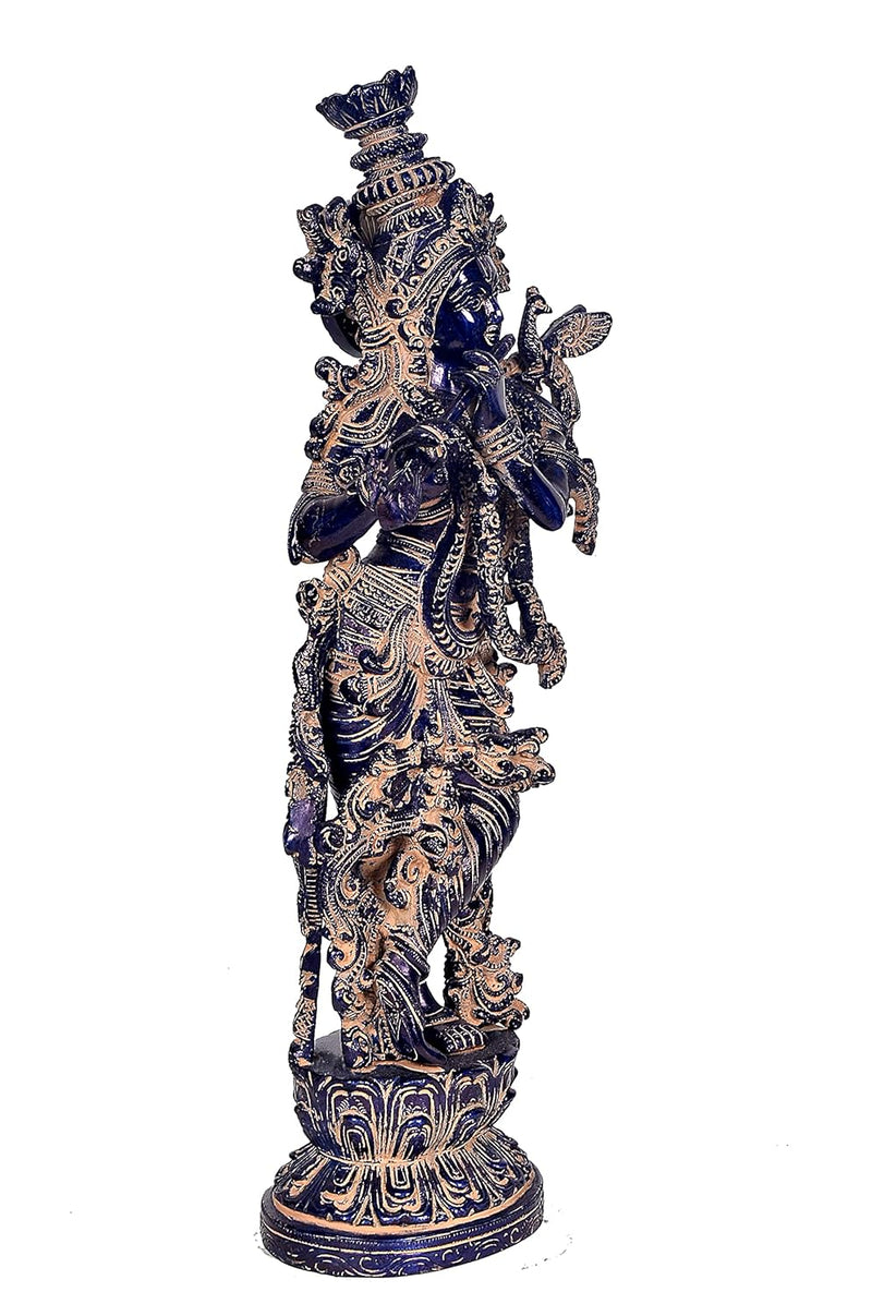 Brass Lord Krishna Idol Figurine (Height: 14 inches) Blue