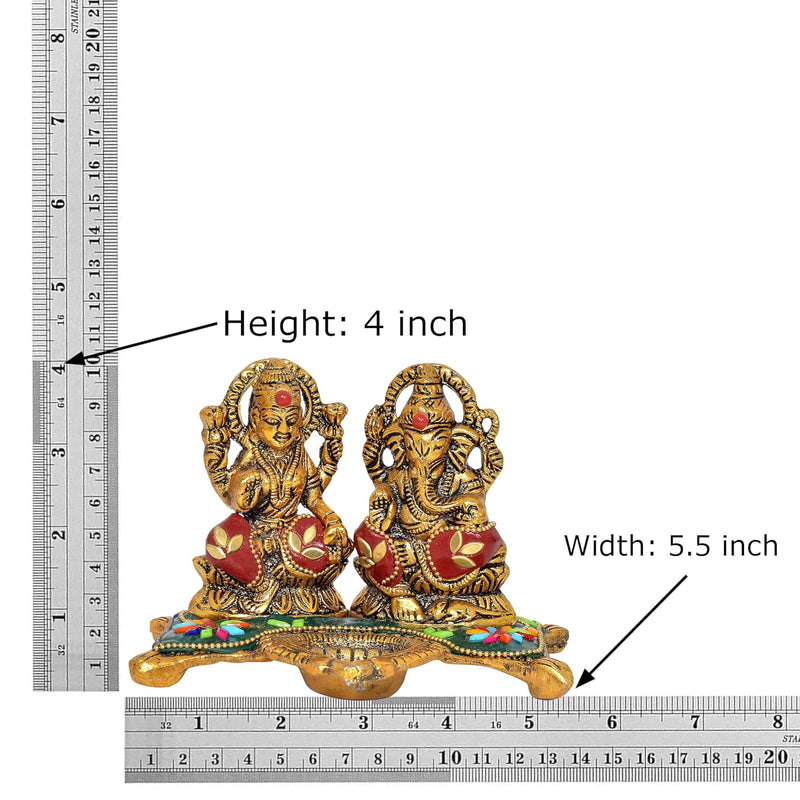 White Metal Laxmi Ganesh Diya  (Height 4 Inch)