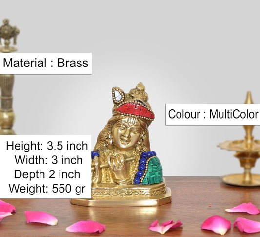 Brass Krishna Idol Figurine Playing Flute (Height :3.5 inch)