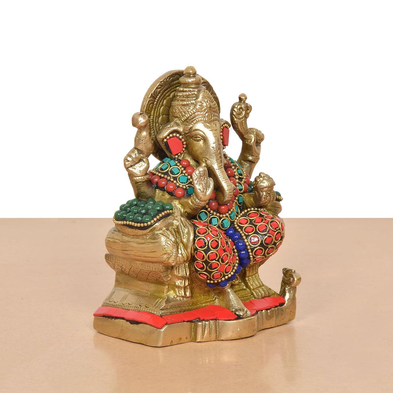 Brass Ganesha Statue (Height 5 Inch)