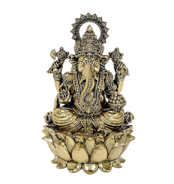 Fine Brass Lord Ganesha Ganpati Idol Vinayak Religious Statue Murti (Height 6 Inch) Entryway Setting