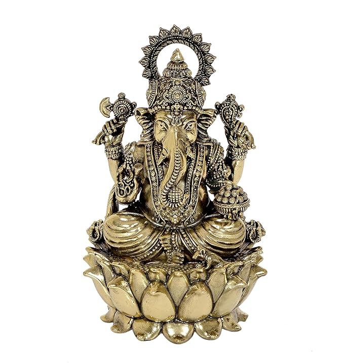 Fine Brass Lord Ganesha Ganpati Idol Vinayak Religious Statue Murti (Height 6 Inch) Craft Detail