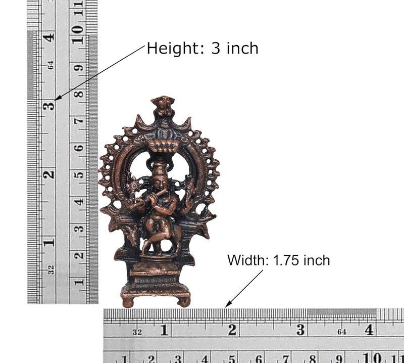 Copper Lord Krishna with Cow in Arch Figurine (Height 3 Inch)