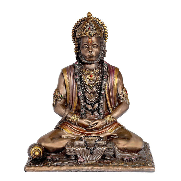 Resin Hand Carved Meditating God Hanuman Idol (Height 8 - inch) Mandir Setting
