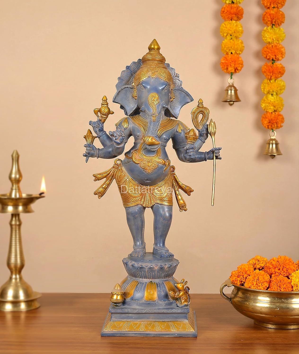 AONA Brass Six Armed Standing Lord Ganesha Statue
