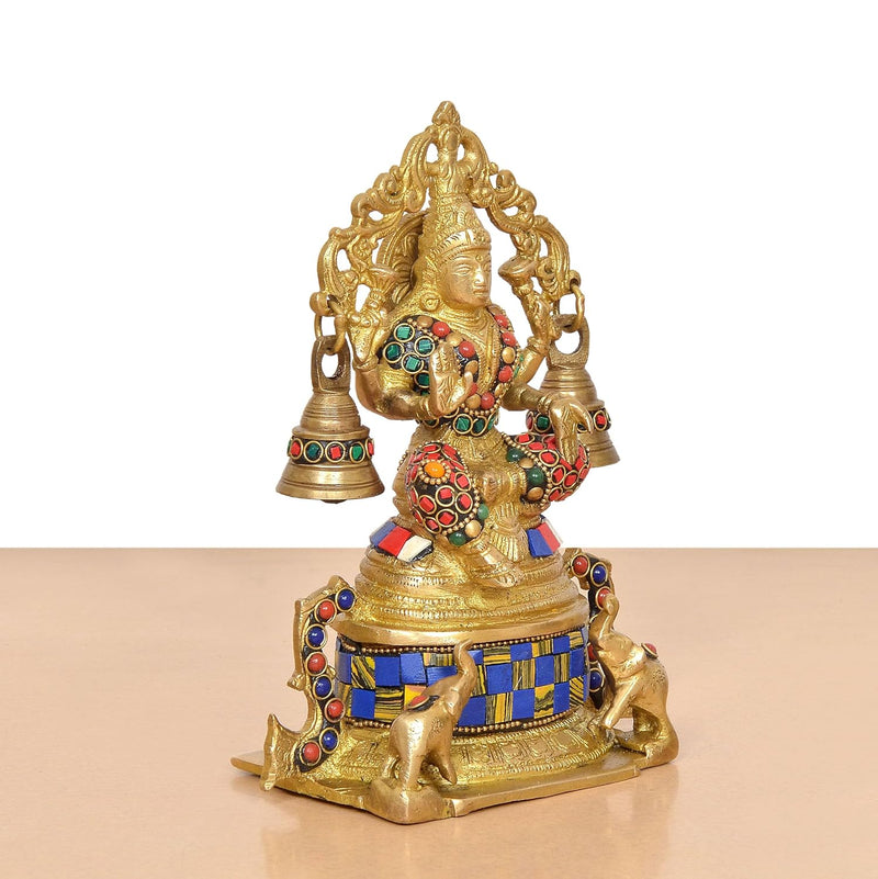 Brass Goddess Lakshmi Sitting Statue (Height: 8 Inch)