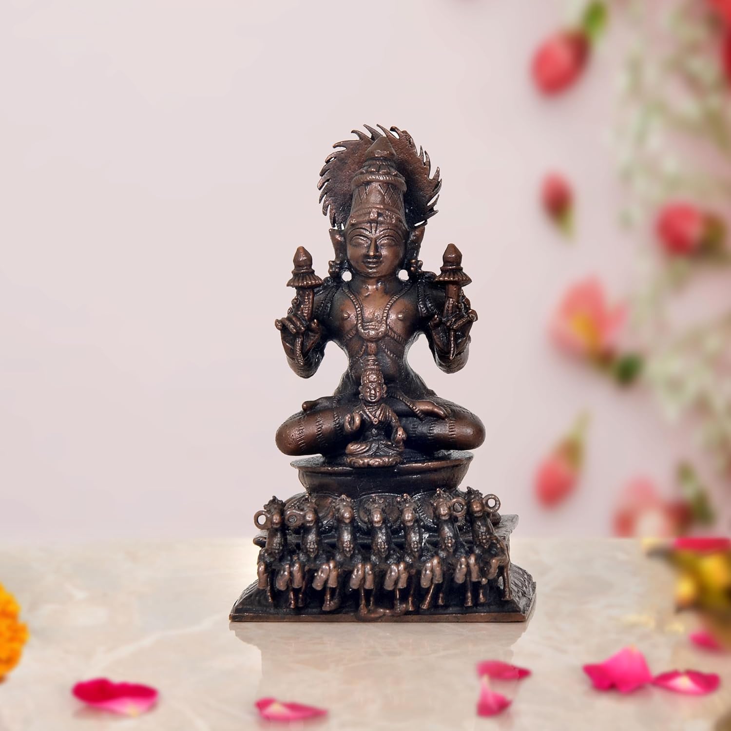 Copper Lord Surya Dev Rath with Seven Horse idol (Height: 4.5 Inch)