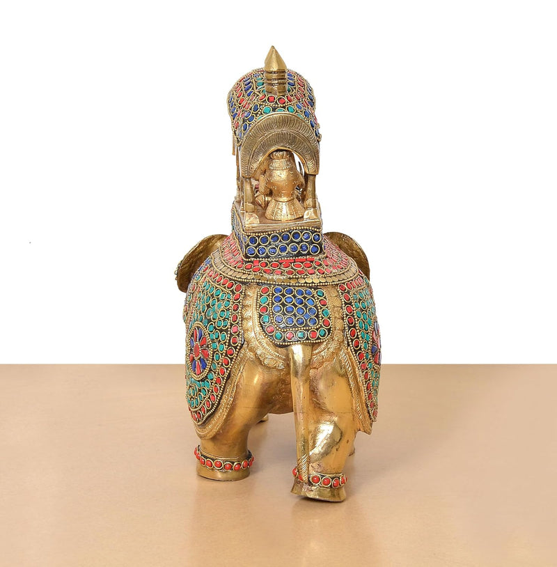 Brass King Riding on Elephant statue (Height: 13 Inch)