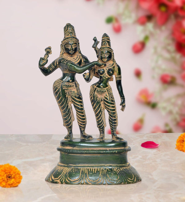 Brass Shiva Parvati Dancing Idols for Home Decor Office (Height :5.5 inch) Mandir Setting