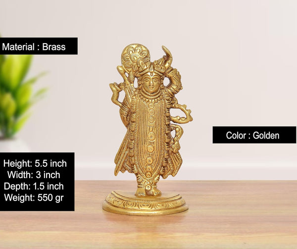 Brass Shreenathji Statue (Height :5.5 inch) Entryway Setting