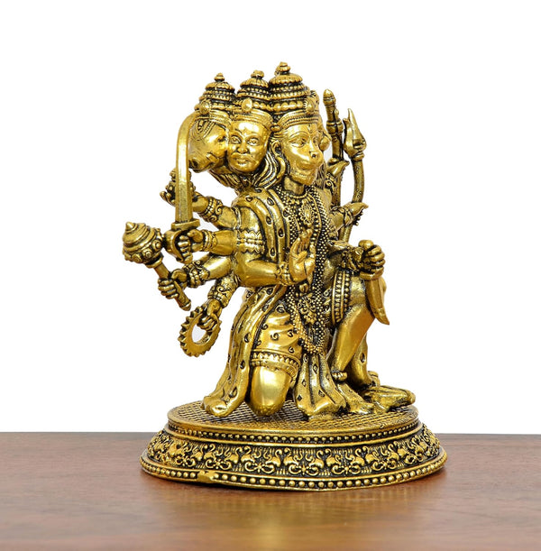 Superfine Brass Panchmukhi Hanuman Statue Golden (Height 4.5 Inch) Study Setting