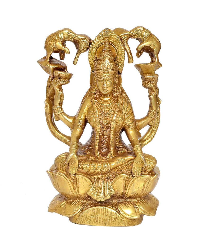 Brass Lakshmi Idol Laxmi Goddess Lakshmi Sitting Statue for The Puja Temple at Home Decor Office (Height: 7 Inch) Craft Detail