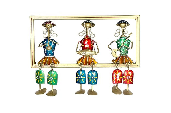 Iron Musician Doll Set of 3 Showcasing marwari culture Frame Wall Hanging (Height: 7 Inches) Mandir Setting