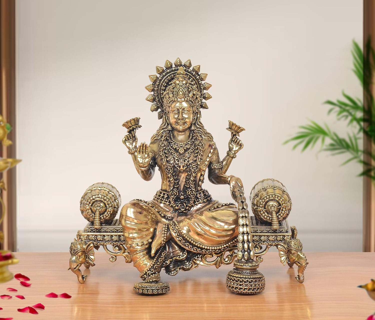 AONA Bronze Lakshmi Maa with Singhasan Idol