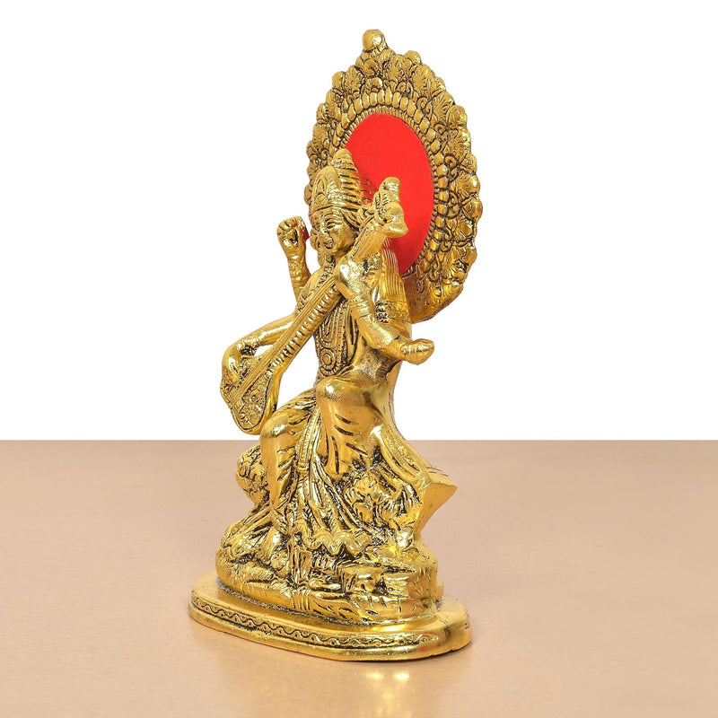 Metal Goddess Saraswati Maa Seated idol (Height 9 Inch)