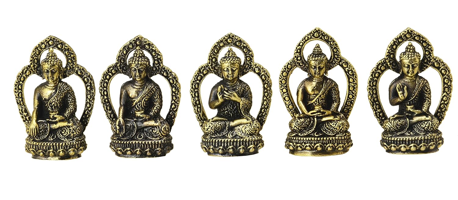 Brass Buddha (5 Mudra) Idols (Height: 13.5 cm) Pack of 5