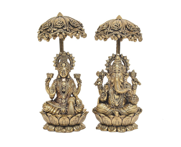 Superfine Brass Lakshmi Ganesh Statue with Decorative Chatri for Home Décor, Pooja and Spiritual Blessings (Height: 4.5 Inch) Entryway Setting