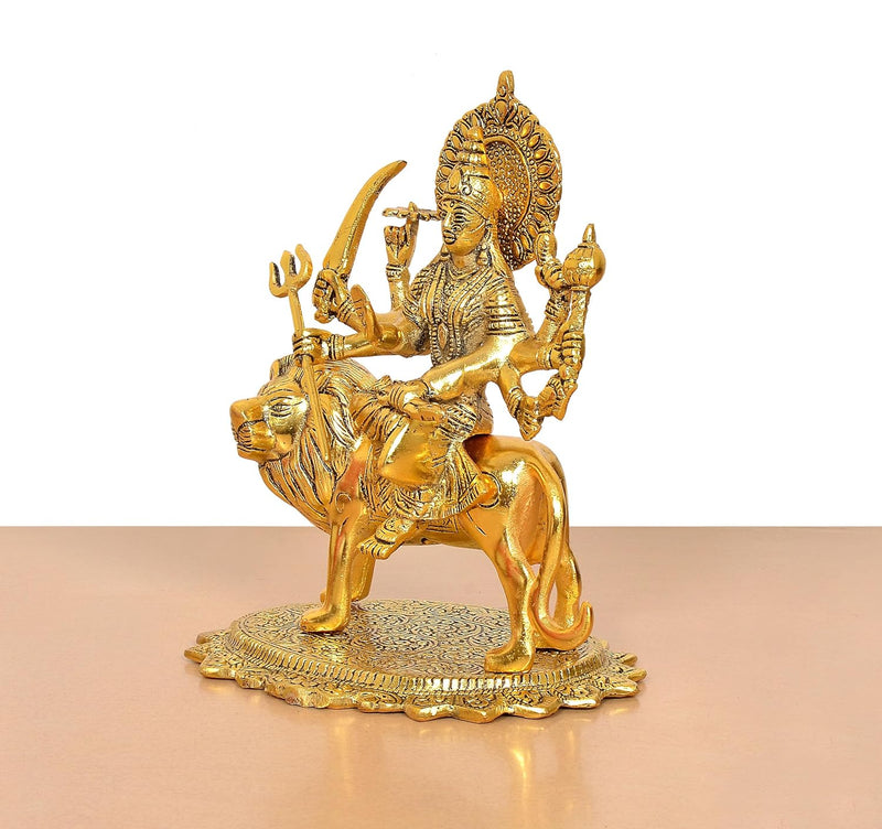 Metal Durga Maa with Lion Idol (Height: 10 Inch)