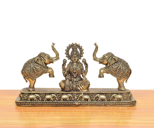 Bronze Gaj Lakshmi Goddess Sitting Statue (Height: 4 Inch)