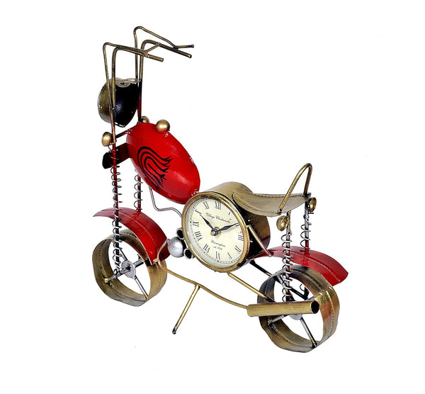 Metal Bike with Watch Statue Multicolour (Height 15 Inches) Study Setting